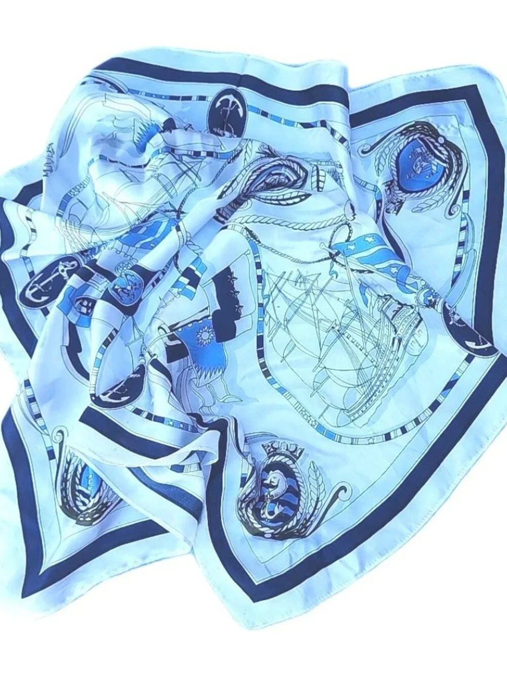White & Blue Sailboat Yacht Club Fleet Royal 100% Silk 26x26